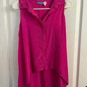 Acrobat Pink Notched Collar High Low Blouse